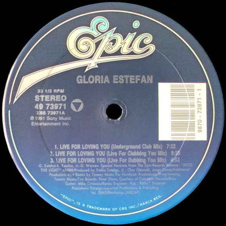 Gloria Estefan - Live For Loving You (12") (Near Mint (NM or M-))