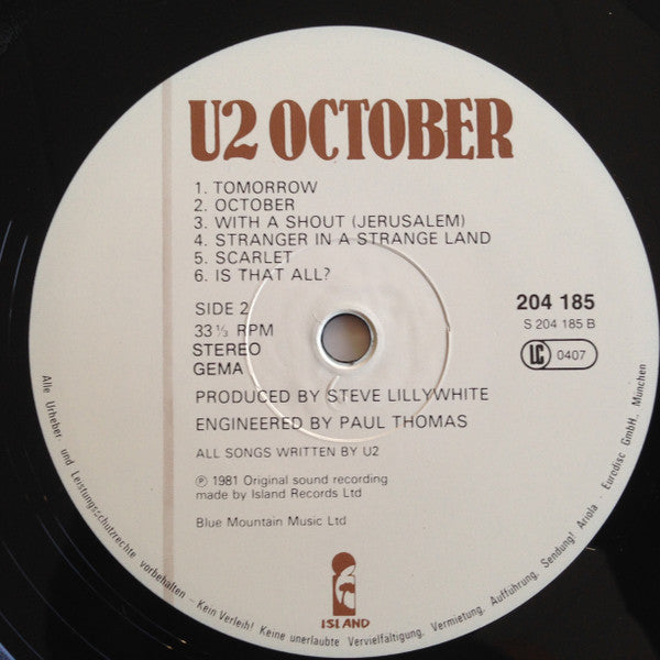 U2 : October (LP, Album, RP)