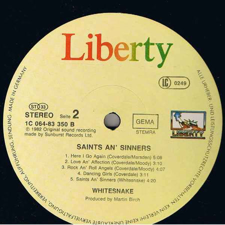 Whitesnake - Saints & Sinners (LP) (Very Good Plus (VG+))