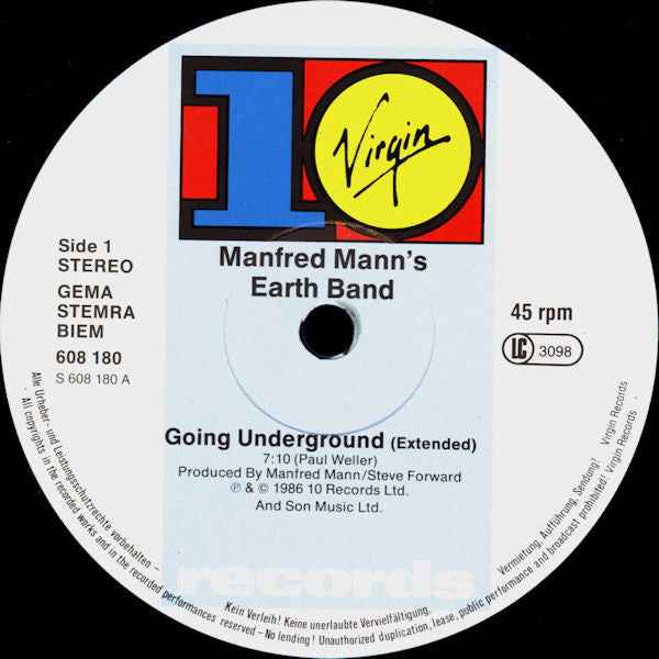 Manfred Mann's Earth Band With Chris Thompson - Going Underground (12") (Near Mint (NM or M-))