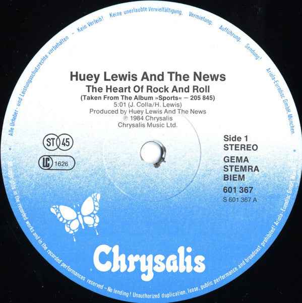 Huey Lewis & The News - The Heart Of Rock & Roll (12") (Near Mint (NM or M-))