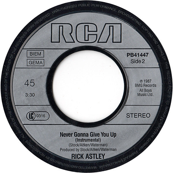 Rick Astley : Never Gonna Give You Up (7", Single)