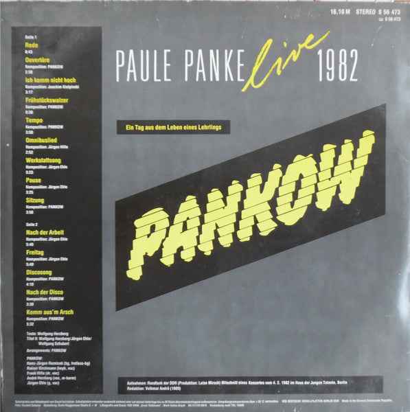 Pankow  - Paule Panke Live 1982 (Ein Tag Aus Dem Leben Eines Lehrlings) (LP) (Near Mint (NM or M-))