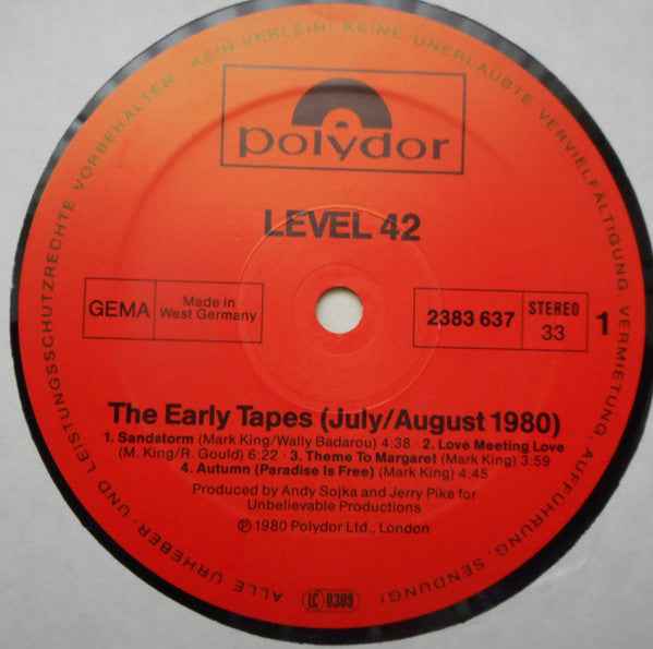 Level 42 - The Early Tapes · July/Aug 1980 (LP) (Near Mint (NM or M-))