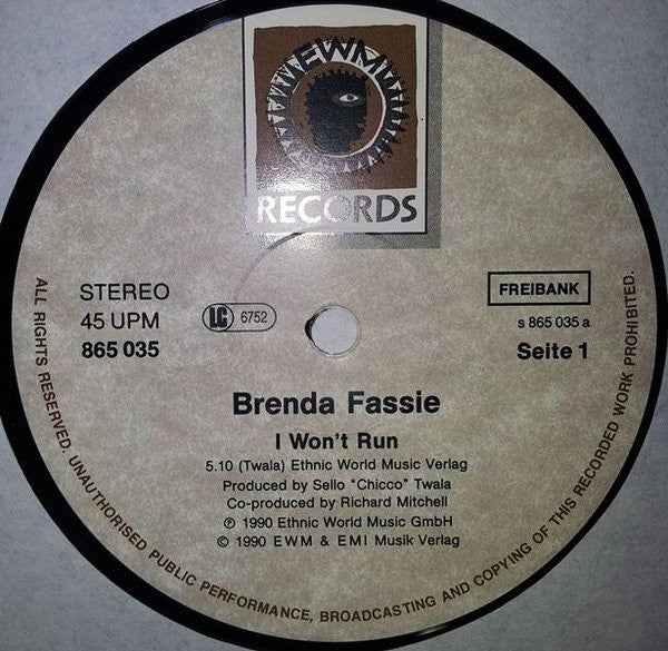 Brenda Fassie - I Won't Run (12") (Near Mint (NM or M-))