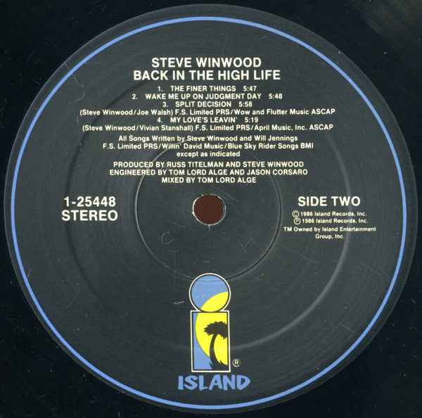 Steve Winwood - Back In The High Life (LP) (Very Good Plus (VG+))