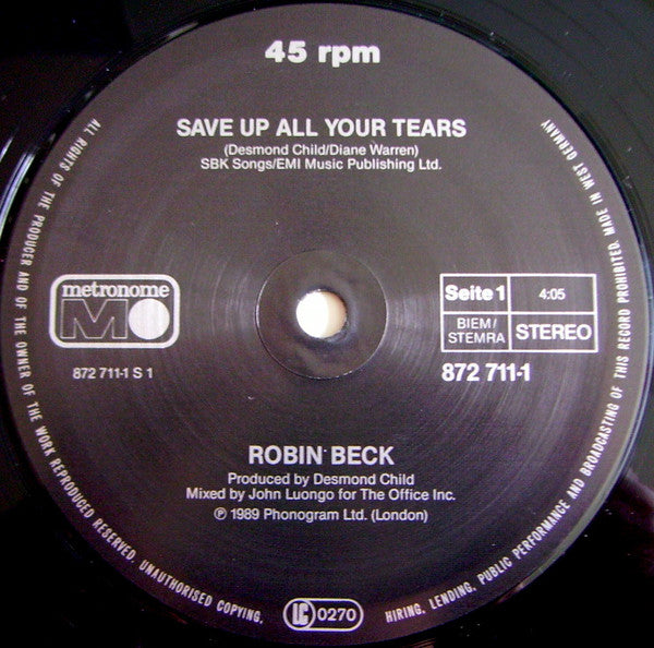 Robin Beck : Save Up All Your Tears (12", Single)