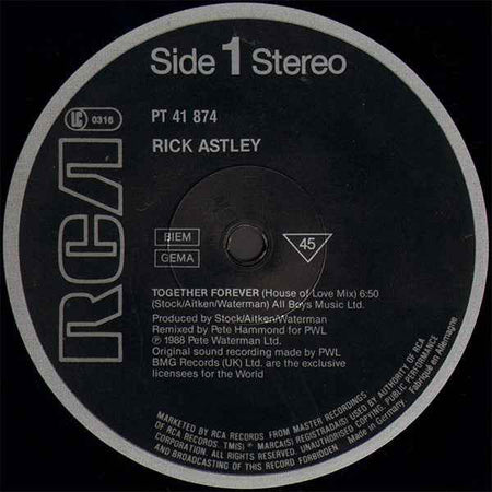 Rick Astley - Together Forever (House Of Love Mix) (12") (Very Good Plus (VG+))