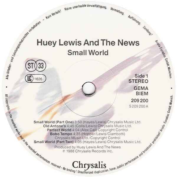 Huey Lewis & The News - Small World (LP) (Near Mint (NM or M-))