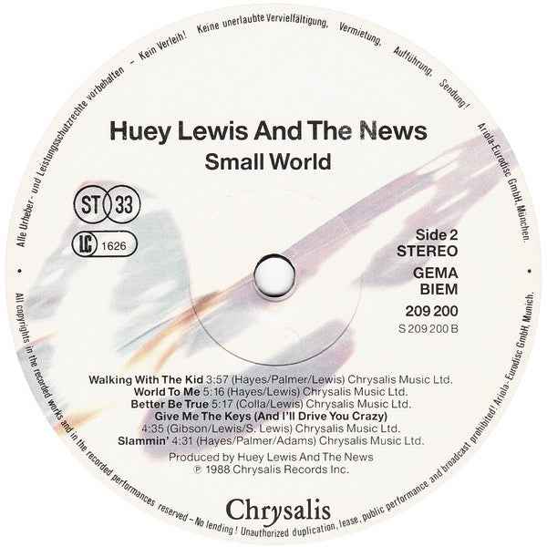 Huey Lewis & The News - Small World (LP) (Near Mint (NM or M-))