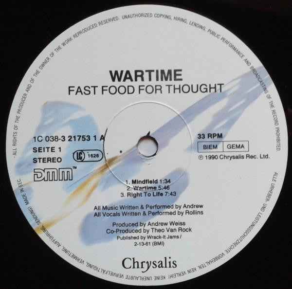 Wartime - Fast Food For Thought (12") (Near Mint (NM or M-))