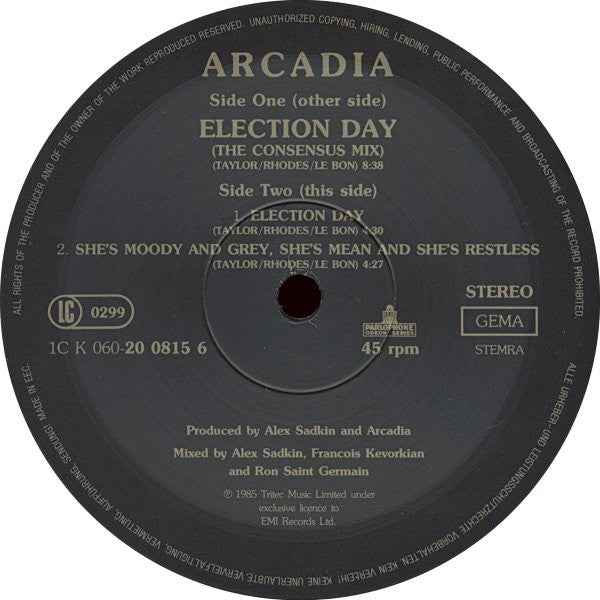 Arcadia  - Election Day (The Consensus Mix) (12") (Near Mint (NM or M-))