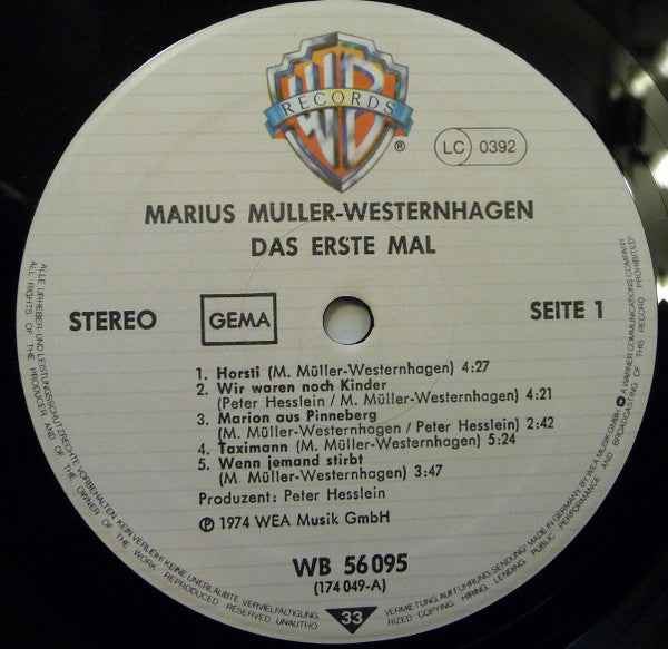 Marius Müller-Westernhagen - Das Erste Mal (LP) (Near Mint (NM or M-))