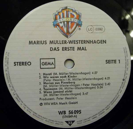 Marius Müller-Westernhagen - Das Erste Mal (LP) (Near Mint (NM or M-))