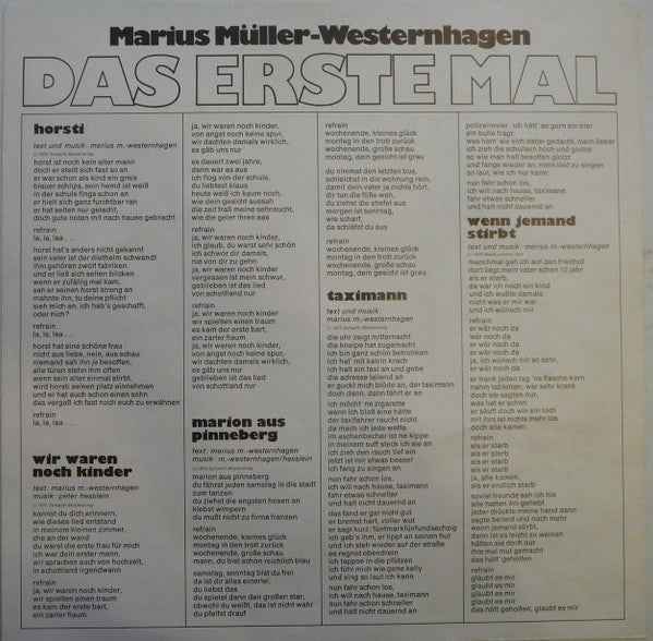 Marius Müller-Westernhagen - Das Erste Mal (LP) (Near Mint (NM or M-))