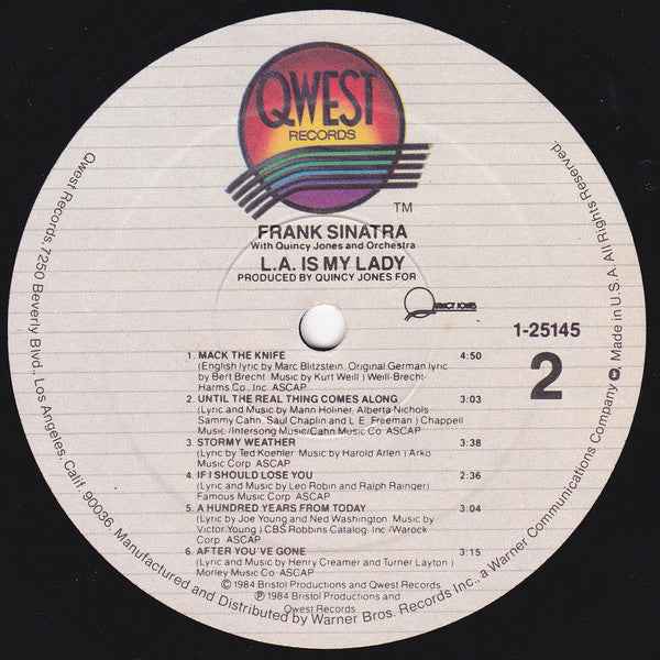 Frank Sinatra With Quincy Jones And His Orchestra - L.A. Is My Lady (LP) (Near Mint (NM or M-))