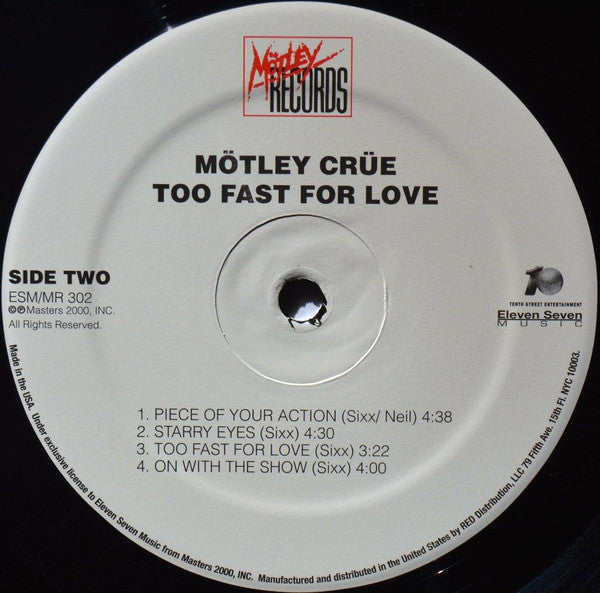 Mötley Crüe : Too Fast For Love (LP, Album, RE, RM, 180)
