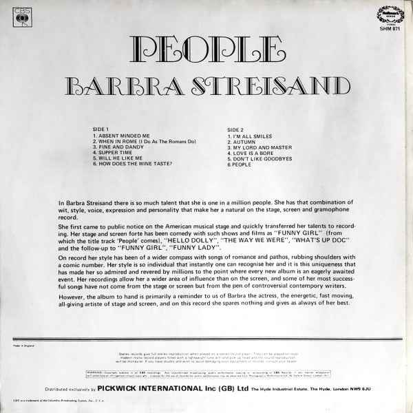 Barbra Streisand - People (LP) (Near Mint (NM or M-))