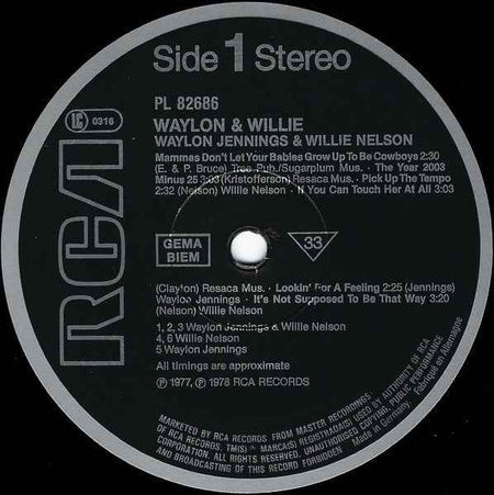 Waylon Jennings & Willie Nelson - Waylon & Willie (LP) (Very Good Plus (VG+))