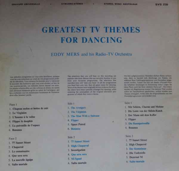Eddy Mers And His Orchestra - Greatest TV Themes For Dancing (LP) (Near Mint (NM or M-))