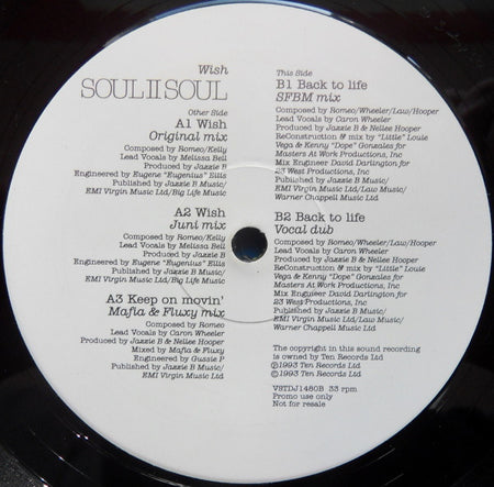Soul II Soul : Wish (12", Promo)