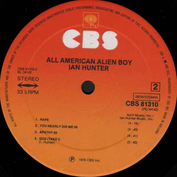 Ian Hunter - All American Alien Boy (LP) (Very Good Plus (VG+))