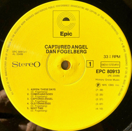 Dan Fogelberg : Captured Angel (LP, Album, Yel)