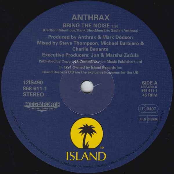 Anthrax featuring Chuck D - Bring The Noise (12") (Very Good (VG))