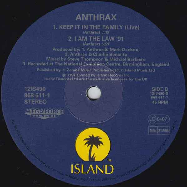 Anthrax featuring Chuck D - Bring The Noise (12") (Very Good (VG))