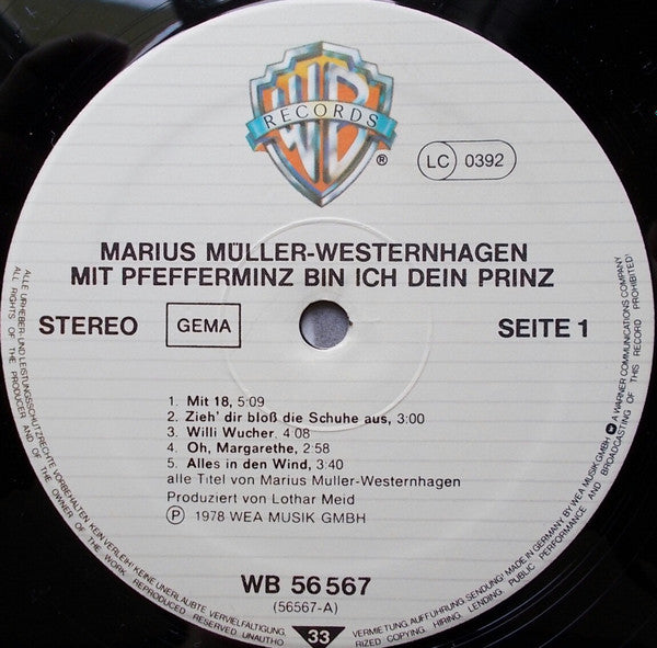 Marius Müller-Westernhagen : Mit Pfefferminz Bin Ich Dein Prinz (LP, Album)
