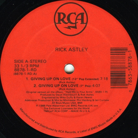 Rick Astley : Giving Up On Love (12")
