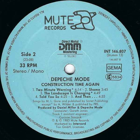 Depeche Mode - Construction Time Again (LP) (Near Mint (NM or M-))