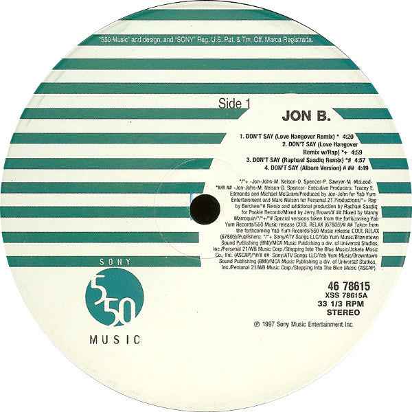 Jon B - Don't Say (The Remixes) (12") (Very Good Plus (VG+))
