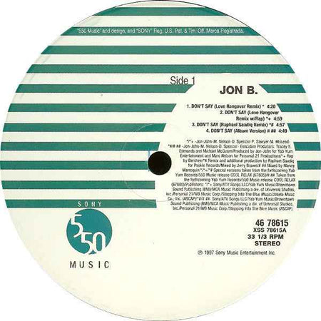 Jon B - Don't Say (The Remixes) (12") (Very Good Plus (VG+))
