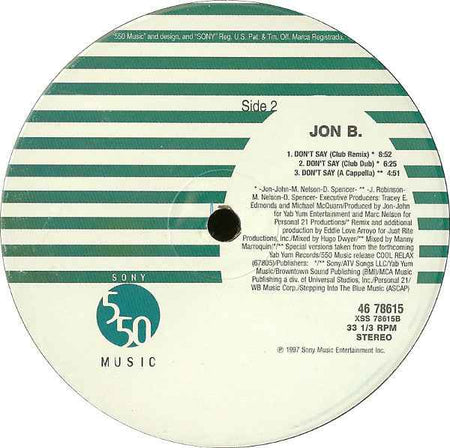 Jon B - Don't Say (The Remixes) (12") (Very Good Plus (VG+))