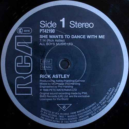 Rick Astley - She Wants To Dance With Me (12") (Near Mint (NM or M-))