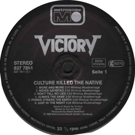 Victory  - Culture Killed The Native (LP) (Near Mint (NM or M-))