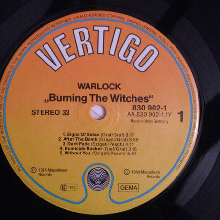 Warlock (2) : Burning The Witches (LP, Album, RE)