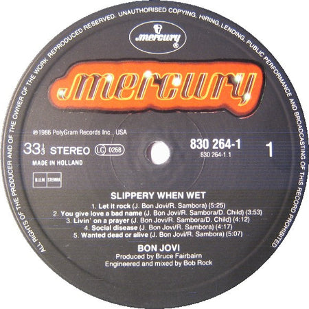 Bon Jovi : Slippery When Wet (LP, Album)