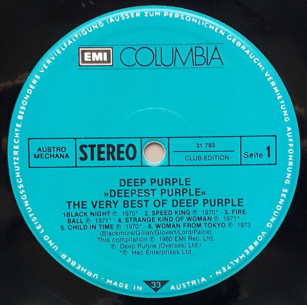 Deep Purple : Deepest Purple : The Very Best Of Deep Purple (LP, Comp, Club)