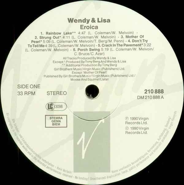 Wendy & Lisa - Eroica (LP) (Near Mint (NM or M-))