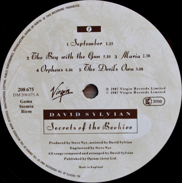David Sylvian : Secrets Of The Beehive (LP, Album, Glo)