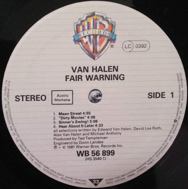 Van Halen : Fair Warning (LP, Album)
