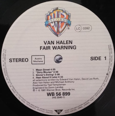 Van Halen : Fair Warning (LP, Album)