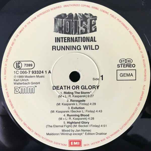 Running Wild - Death Or Glory (LP) (Very Good Plus (VG+))