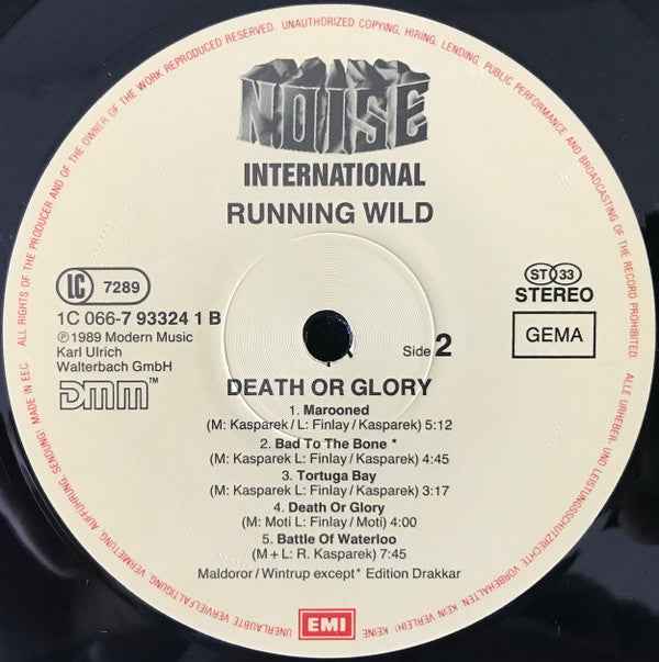Running Wild - Death Or Glory (LP) (Very Good Plus (VG+))
